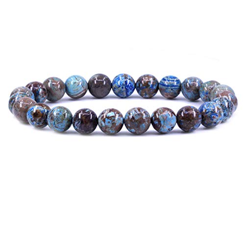 Keleny Gem Semi Precious Gemstones 8mm Natural Quartzite Stone Round Beads Crystal Stretch Bracelet 7 Inch Unisex - color: Dyed Blue Wood Grain Stone