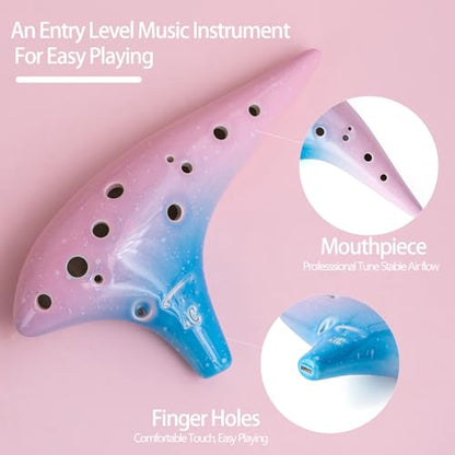 “Ocean Notes” 12 Hole Sweet Potato Ocarina Graceful Shape Pottery Ocarina in Alto C (Sea Rose) - style: Sea Rose