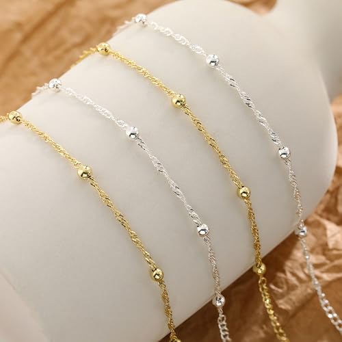 KOHOTA Silver Gold Bracelets for Women Trendy 14K Gold Plated Bracelet for Women Non Tarnish Dainty Stackable Layered Chain Heart Pearl Knot Beaded Bracelets Stack Set Charm Mothers Day Jewelry Gifts - color: D.Satellite beads-gold