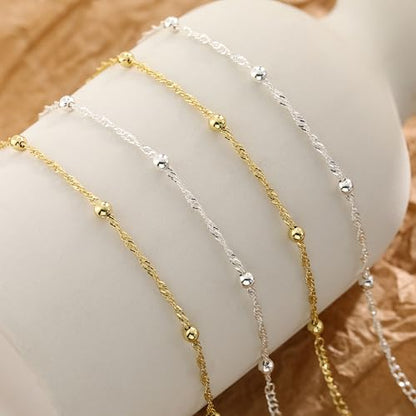 KOHOTA Silver Gold Bracelets for Women Trendy 14K Gold Plated Bracelet for Women Non Tarnish Dainty Stackable Layered Chain Heart Pearl Knot Beaded Bracelets Stack Set Charm Mothers Day Jewelry Gifts - color: D.Satellite beads-gold