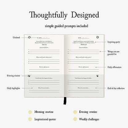 The Gratitude Journal - for More Mindfulness, Happiness, Positive Vibes, Affirmations, Productivity, and Self Reflection -Undated Daily Journal - color: Beige