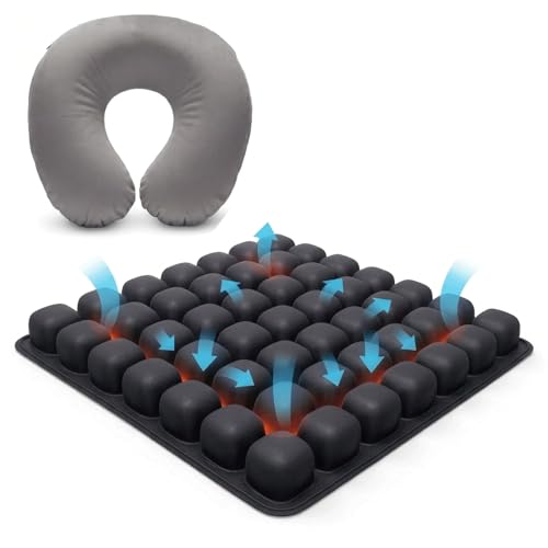 Sondur Travel Cushion, Inflatable Airplane Seat Cushion for Long Flights, 3D Air Cell Seat Cushions with Foot-operated Inflatable Accessories for Office Chair, Wheelchair, Cars, Home Living