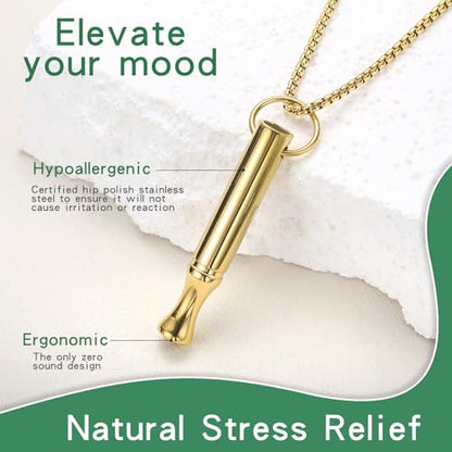 Breathing Necklace for Calm & Focus - Personal Essential Oil Diffuser for Anxiety Relief, Quit Smoking, Yoga and Meditation - Reusable Stainless Steel Pendant for Women Men - color: Gold