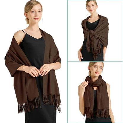 Ciormis Pashmina Scarf for Women, Soft Pashminas Shawls and Wraps for Evening Dresses, Wedding Bride Bridesmaid Shawls Scarf - color: M# Coffee