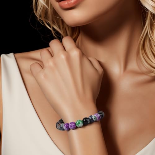 Natural Energy Healing Stone Charm Bracelet 8mm Natural Energy Healing Lava Rock Bracelet - Unisex - color: ZLY-Mixed color agate