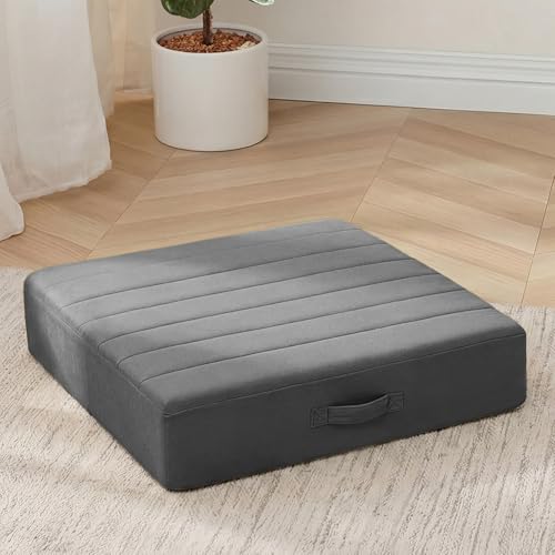 MeMoreCool Square Floor Pillow for Adults and Kids, Large Meditation Cushion with Thick Foam and Washable Tufted Cover, 24-Inch Grey Seat for Sitting and Yoga - color: Dark Grey, size: 24 Inch
