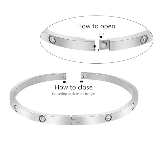 4mm Width Thin Love CZ Bangle Bracelet for Women - color: Silver