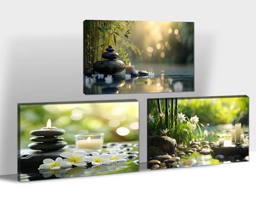 Bathroom Wall Art Decor, Zen Canvas Prints, Meditation Picture Painting, Green Zen Room Decor, Bedroom Wall Decor 3 Framed Living Room Yoga Spa Office Artwork Posters Prints Framed Home Decorations - color: 3Zen Art03, size: 36"L x 24"W (3pcs)