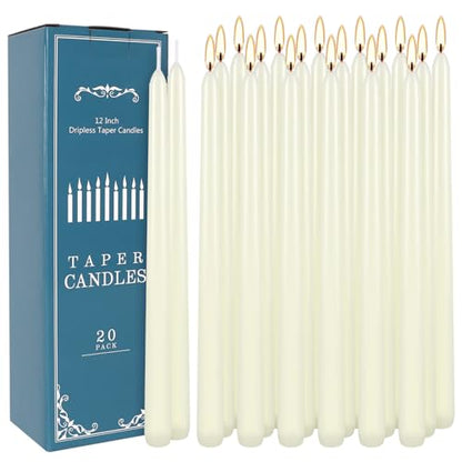 20 Pack Ivory Taper Candles 12 Inch Tall 3/4 Inch Thick Burn 10 Hours - color: 12"20pcs-Ivory