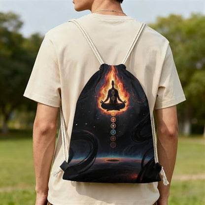 Blacklight Seven Chakra Yoga Meditation Drawstring Backpack for Women Men - 13.8"x19.7" Lightweight Cinch Bag Large Capacity Gym Drawstring Bag Aesthetic Sackpack Sports Backpack for Travel, Beach