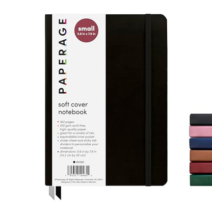 PAPERAGE Softcover Lined Journal Notebook (Black), 176 Pages, College Ruled Notebook, Small 5.6 inches x 7.9 inches - 100 gsm Thick Premium Paper - color: Black