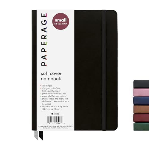 PAPERAGE Softcover Lined Journal Notebook (Black), 176 Pages, College Ruled Notebook, Small 5.6 inches x 7.9 inches - 100 gsm Thick Premium Paper - color: Black