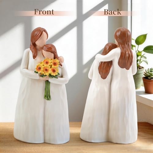 Mom Gifts from Daughter, Mother Daughter Figurine, Hand-Painted Resin Sculpture, Meaningful Birthday Mothers Day Valentines Day Gift, Home Decor Keepsake (Sunflower) - color: Mother Daughter Sunflower Figurine