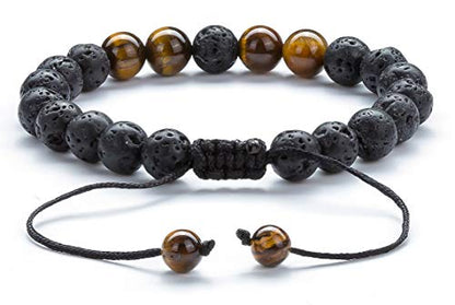 Men Women 8mm Lava Rock Aromatherapy Anxiety Essential Oil Diffuser Bracelet Braided Rope Natural Stone Yoga Gifts Beads Bracelet Bangle-21017 - style: B-Tiger Eye Stone