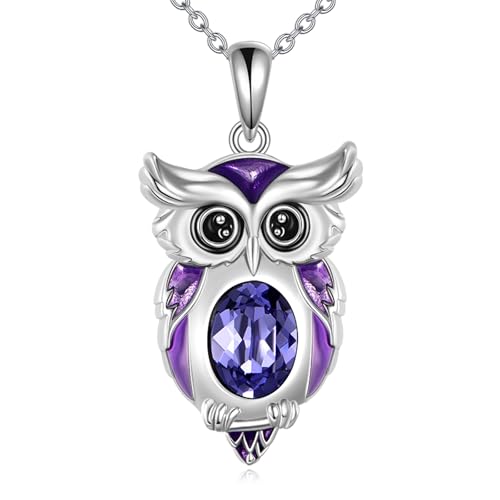 Animal Necklace 925 Sterling Silver Pendant Jewelry Gift for Women Animal Lover - style: Owl