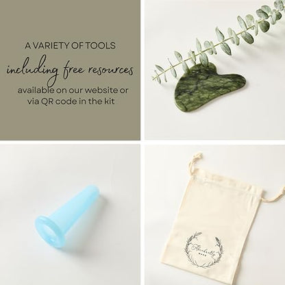 Abundantly Made Co. 7-Piece Lymphatic Drainage Massage Kit | Dry Brush, Wooden Paddle, Rope Roller, Jade Gua Sha, Silicone Cup, Linen Bag & E-Book | Wood Therapy, Maderoterapia & Body Sculpting Tools