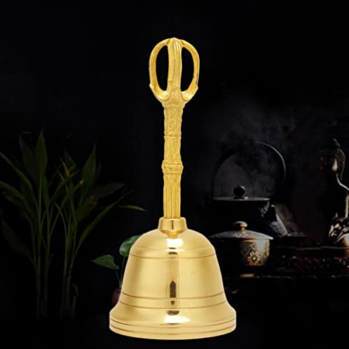 Pure Brass Hand Bell,4.5 Inch Hand Rattle Buddhist Meditation Hand Bell Feng Shui Taoist Instrument Religious Hand Bell for Meditation Prayer Clarity