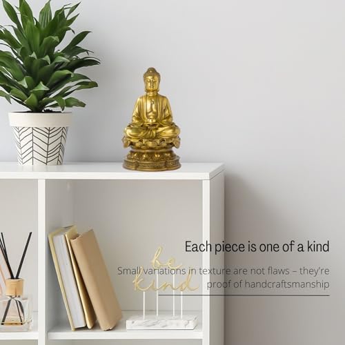 Lost-Wax Cast Genuine Brass Buddha Statue 7.87" – Heavy 3.3lb Handcrafted Meditating Figurine for Zen Garden, Shrine Altar, Meditation Room – Not Plated - color: Gold