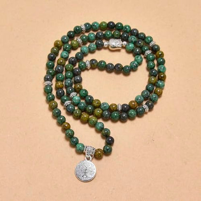 Tree of Life Charm Bracelet or Necklace - 108 Buddha Beads, Handmade Mala Meditation Jewelry, Prayer Beads for Yoga - style: African Turquoise