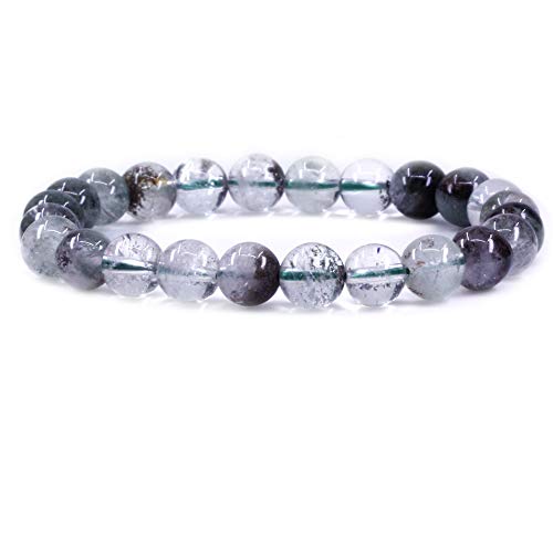 Keleny Gem Semi Precious Gemstones 8mm Natural Quartzite Stone Round Beads Crystal Stretch Bracelet 7 Inch Unisex - color: Green Phantom Crystal