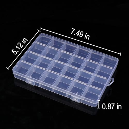 1 Pack 24 Grids Clear Plastic Jewelry Organizer Boxes, Tackle Box Compartment Organizer with Adjustable Dividers for Jewelry, Art Craft, Bead Storage Containers
