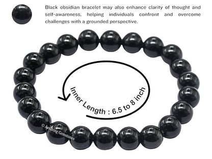 Amazing Gemstone Crystal Bracelet for Women Men's Gifts - Protection Healing Crystal Bracelet - 8mm Gemstone Beaded Stretchable Bracelet Pulseras Para Hombres Mujer Stocking Stuffers Mothers Day Gift (Black Obsidian) - color: Black Obsidian