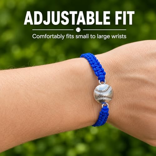Sportybella - Baseball Bracelet, Baseball Jewelry, Adjustable Braided Baseball Bracelet, Baseball Gifts, Baseball Accessories - color: Blue