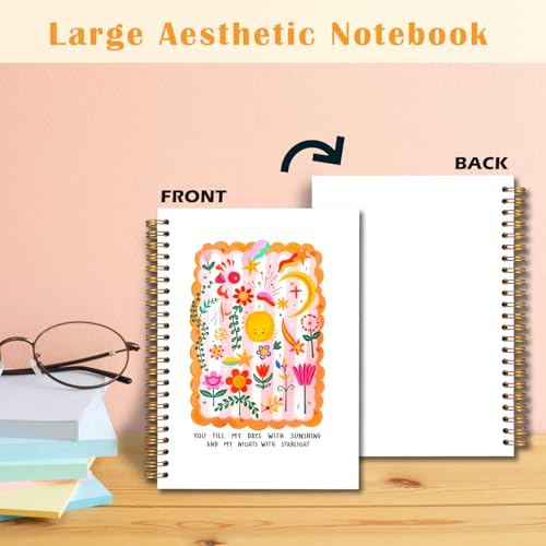 JINYO Boho Sunshine Notebook, Abstract Floral Journal, Boho Office Supplies, Cute Journals for Women, You Fill My Days With Sunshine Colorful Spiral Notebooks 5.5x8.3 Inch - color: white Sunshine Notebook
