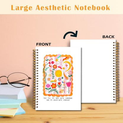 JINYO Boho Sunshine Notebook, Abstract Floral Journal, Boho Office Supplies, Cute Journals for Women, You Fill My Days With Sunshine Colorful Spiral Notebooks 5.5x8.3 Inch - color: white Sunshine Notebook