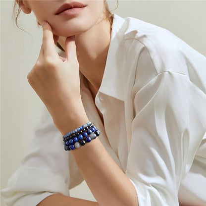 4pcs Beaded Bracelets for Women,Natural Healing Crystal Gemstones Bracelet,Anxiety Stress Relief Bracelet Handmade purple Jewelry Gifts for Women - color: Blue Aventurine&Black Obsidian&lapis lazuli