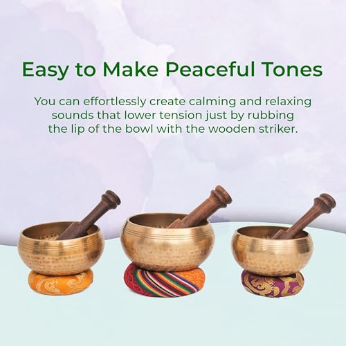 Tibetan Singing Bowl Set-Authentic Cuencos Tibetanos for Sound Healing, Meditation & Chakra Balancing - Includes Cushion, Mallet-Unique Spiritual Gifts for Women and Men (3 Chakra Bowl Set) - size: 3 Chakra Bowl Set