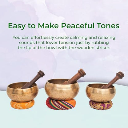 Tibetan Singing Bowl Set-Authentic Cuencos Tibetanos for Sound Healing, Meditation & Chakra Balancing - Includes Cushion, Mallet-Unique Spiritual Gifts for Women and Men (3 Chakra Bowl Set) - size: 3 Chakra Bowl Set