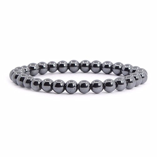 Justinstones Gem Semi Precious Gemstone 6mm Round Beads Stretch Bracelet 6.5 Inch - color: Hematite