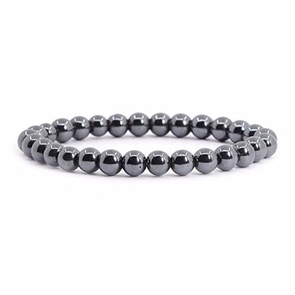 Justinstones Gem Semi Precious Gemstone 6mm Round Beads Stretch Bracelet 6.5 Inch - color: Hematite
