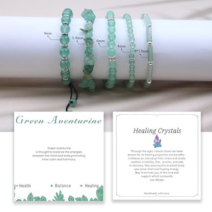 5Pcs Healing Crystal Bracelet for Women Men, Handmade Adjustable Gemstone Bracelets Beaded Reiki Energ Bracelet Set Jewelry Gifts for Women Men - color: Green Aventurine