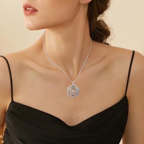 Flower of Life Necklace: 18K Gold Plated Sacred Geometry Buddhist Chakra Mandala with Diamond Pendant Necklaces Yoga Spiritual Amulet Jewelry Meditation Gift for Women Men - color: silver
