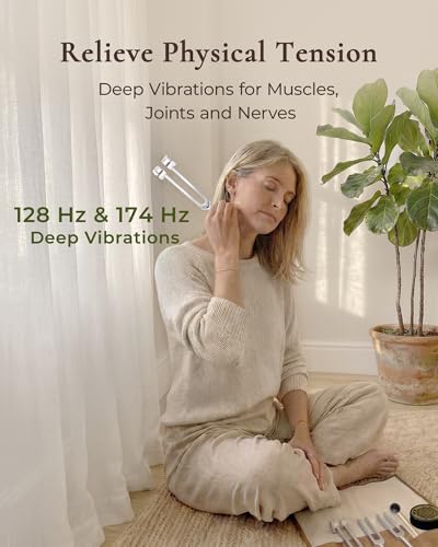 Tuning Forks for Healing Set - 128 Hz, 174 Hz, 432 Hz, 528 Hz Weighted & Unweighted Resonance Tuning Fork Kit - Chakra Sound Therapy Instruments for Meditation & Yoga in Pouch