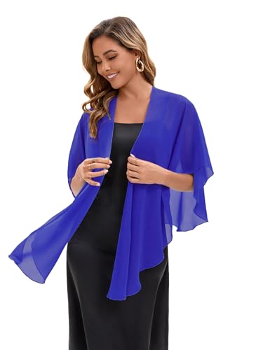 Baoqiya Chiffon Shawl Evening Scarf Shawls and Wraps for Women Wedding Party Bridal Scarves Cover Ups - color: Royal Blue