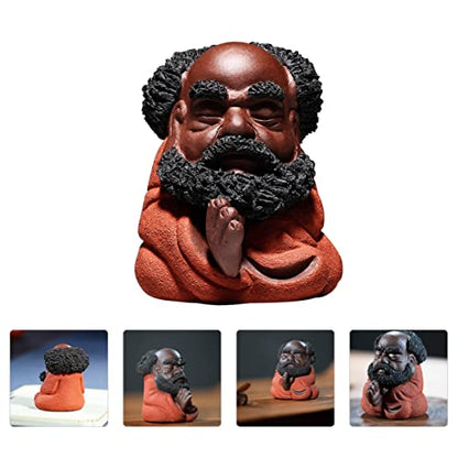PRETYZOOM Bodhidharma Purple Clay Tea Table Ornament Decorative Zen Sculpture for Home and Office Unique Indoor Desktop Decor Creative Tea Ceremony Accessory