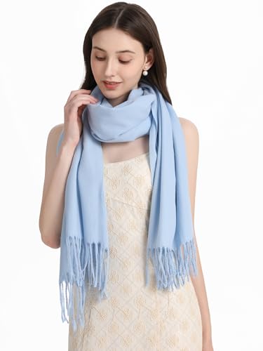 Pashmina Shawl and Wraps for Evening Dresses Resemble Cashmere Scarf for Women Wedding Winter Warm Shawls - color: Light Blue