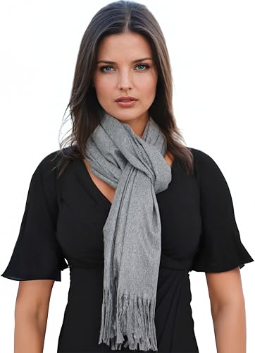 Ocomfly 100% Pashmina Scarf for Women - Premium Womens Scarves - Gift Boxed - Shawls or Wraps - Ultra Soft and Warm - color: Heather Charcoal