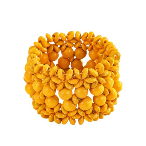 Handmade Wooden Bead Bohemian Elastic Stretch Bracelet Colorful Flower Pattern Design for Women Summer Beach Holiday Jewelry Lightweight - color: yellow