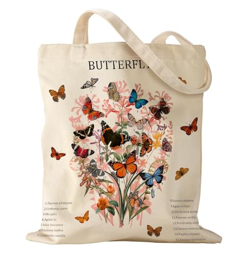 Miss Adola Aesthetic Canvas Tote Bag - Reusable Shoulder Tote Bag for Women Lady Casual Vacation, Shopping, Work, Gym - style: Elegant Butterfly