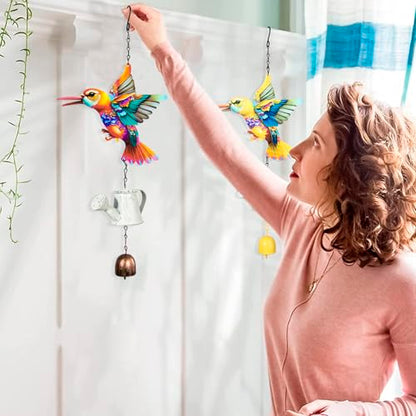 Metal Hummingbird Hanging Decor, Bird Wind Chime Bell Hanging Decor for Outdoor Garden Yard Doors Walls Living Rooms Bedrooms, 2 Pack (Bird-c-Kettle) - style: bird-c-kettle