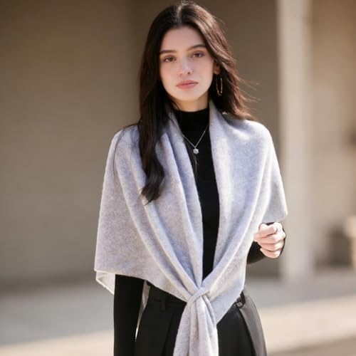 Cashmere Blend Shawl Wraps for Women,Cashmere Poncho Pashmina for Women Travel Scarf for All-Season with Gift Box - color: Light Grey