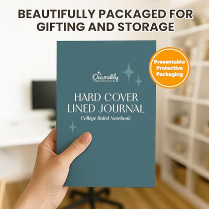Decorably 312 Pages A5 Teal Journal Lined Notebook for Women & Men, 5.7x8.3in PU Leatherbound Hardcover, Table of Contents, Ribbon Bookmarks, Pen Holder & Back Pocket - School, Work