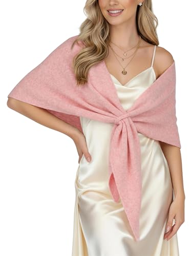 Shawl Wraps for Women Soft Lightweight Wool Blend Knit Triangle Scarf Cardigan Cape Topper for Spring Fall Winter - color: Pink