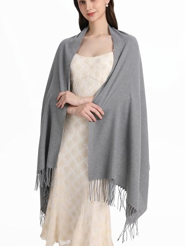 Pashmina Shawl and Wraps for Evening Dresses Resemble Cashmere Scarf for Women Wedding Winter Warm Shawls - color: Gray