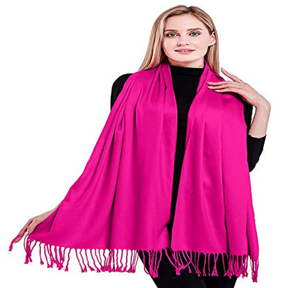 CJ Apparel Solid Color Tassels Design Nepalese Shawl Scarf Wrap Stole Throw Head Wrap Pashmina Gift Hand Made in Nepal New - color: Bright Pink