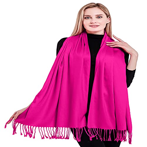 CJ Apparel Solid Color Tassels Design Nepalese Shawl Scarf Wrap Stole Throw Head Wrap Pashmina Gift Hand Made in Nepal New - color: Bright Pink